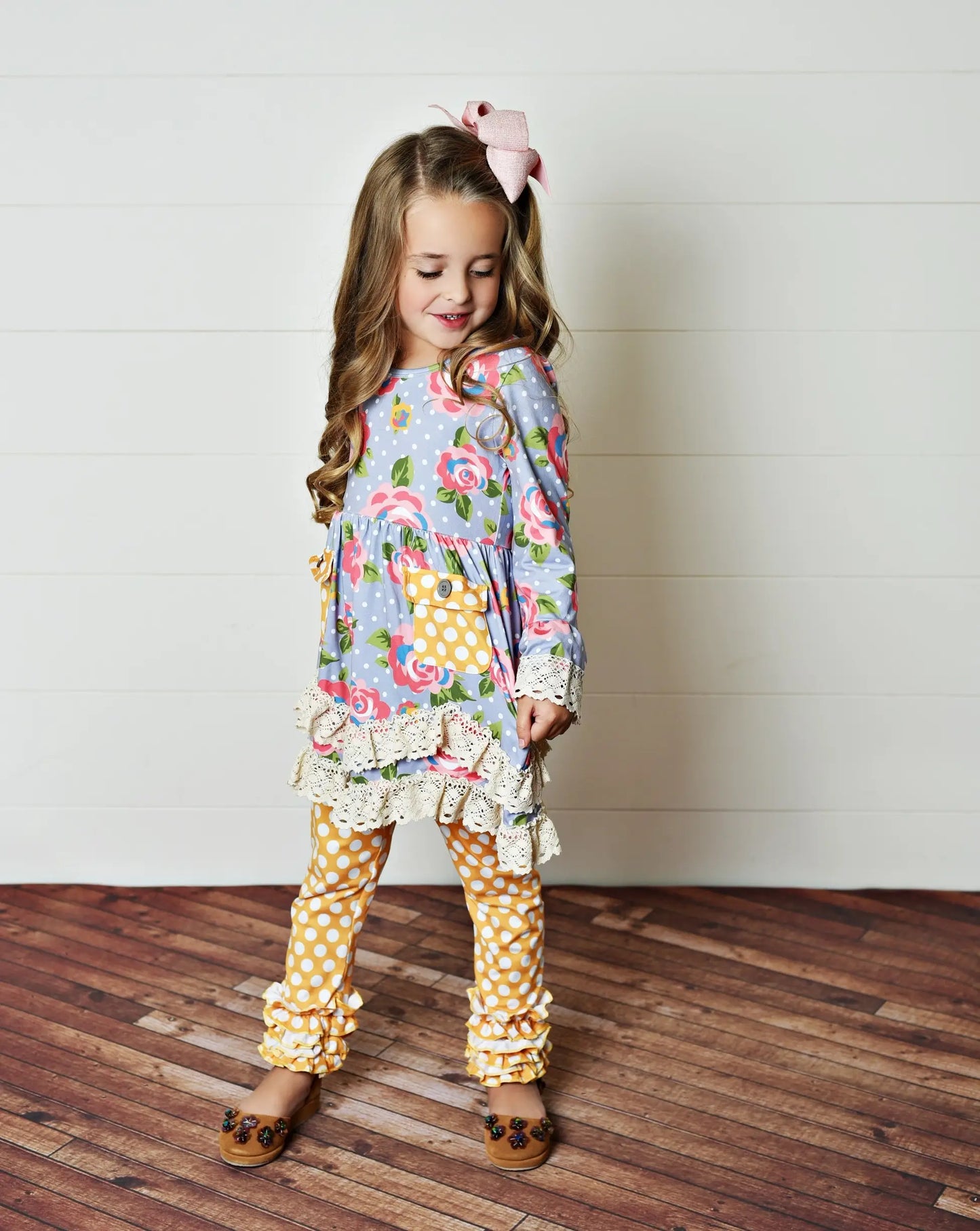 Kids Floral & Mustard Polka Dot Set