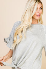 Heather Grey Striped Knot Blouse