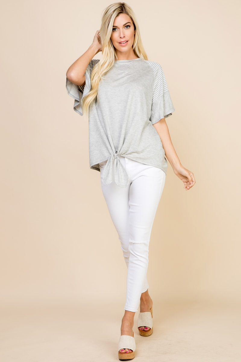 Heather Grey Striped Knot Blouse