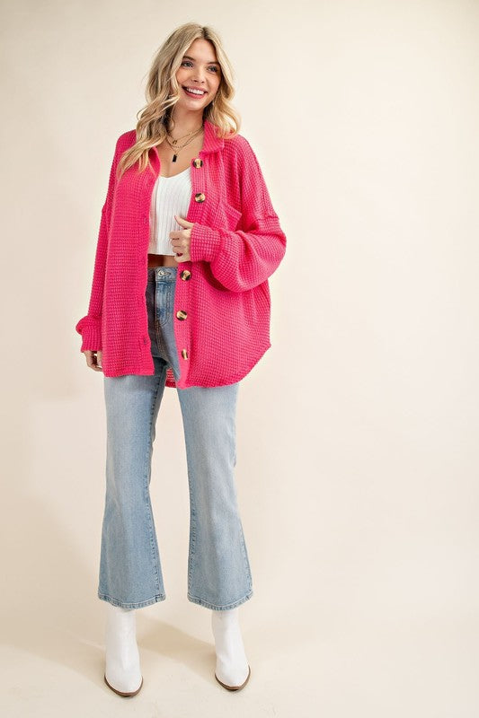 Hot Pink Waffle Blouse