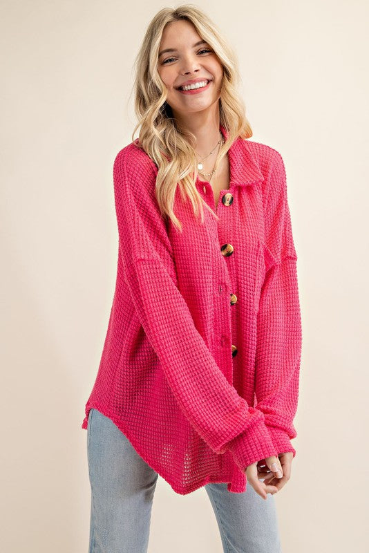 Hot Pink Waffle Blouse