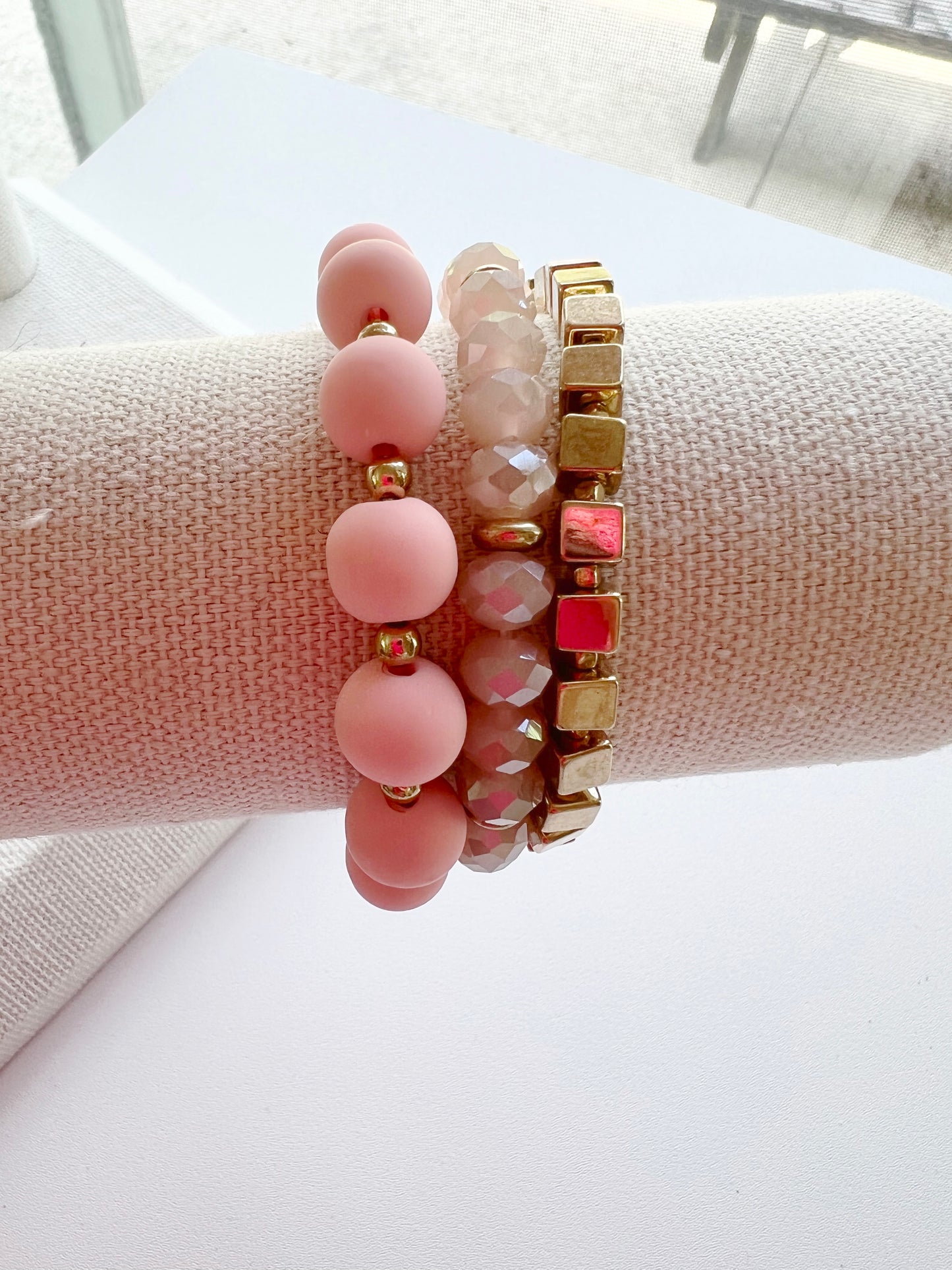 3 Piece Pink Bracelet Set