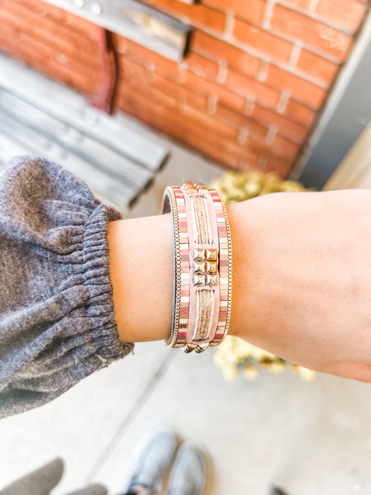 Boho Studded Bracelet - Pink