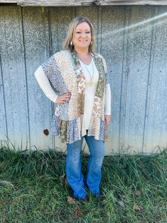 Light Olive Patchwork Kimono