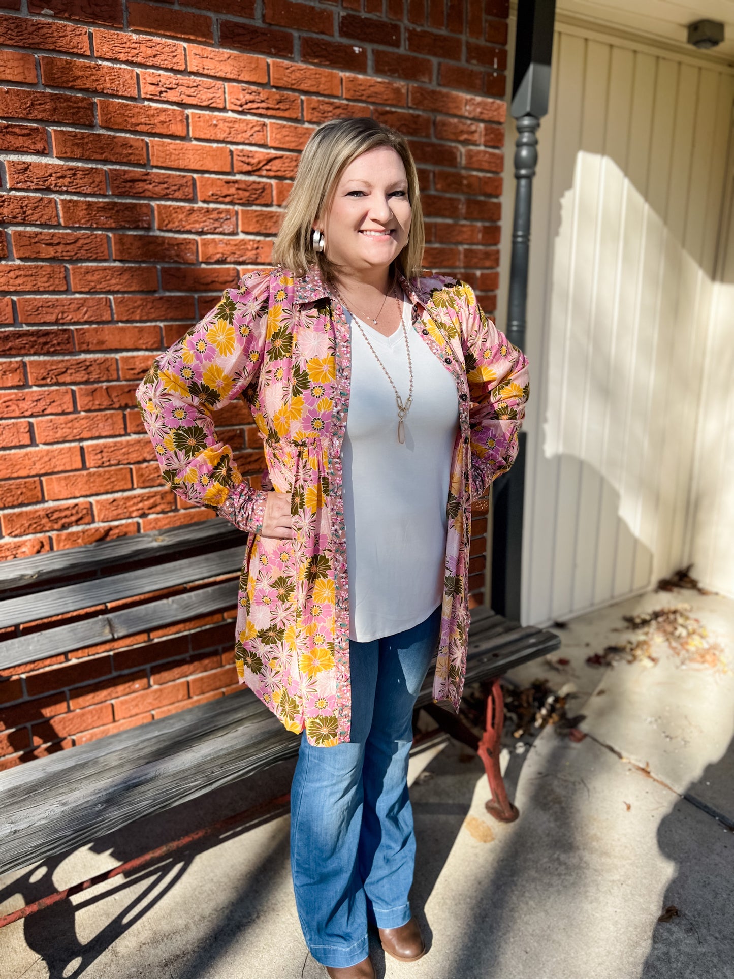 Floral Print Collared Button Down Kimono OR Dress