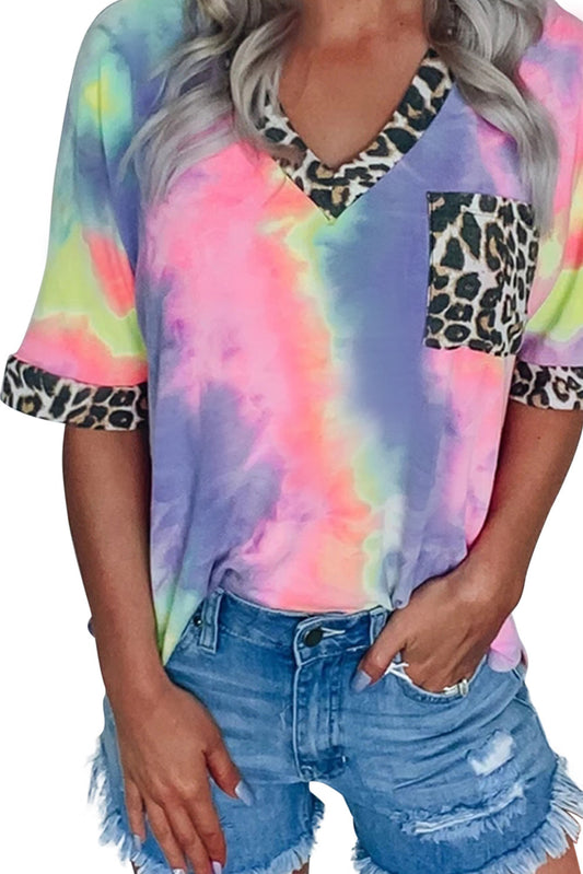 Tie Dye Leopard Pocket Top
