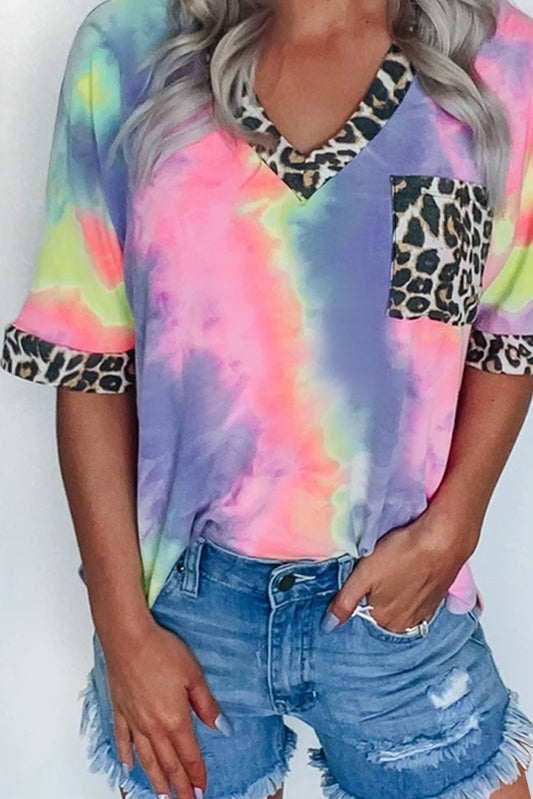 Tie Dye Leopard Pocket Top