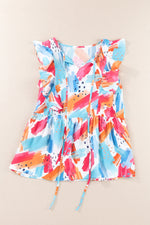 Multicolor Abstract Ruffled Tank