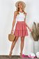 Floral Red Elastic Waist Skirt