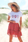 Floral Red Elastic Waist Skirt