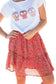 Floral Red Elastic Waist Skirt