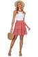 Floral Red Elastic Waist Skirt