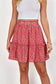 Floral Red Elastic Waist Skirt