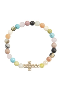 Natural Multi-Stone Hammered Cross Bracelet