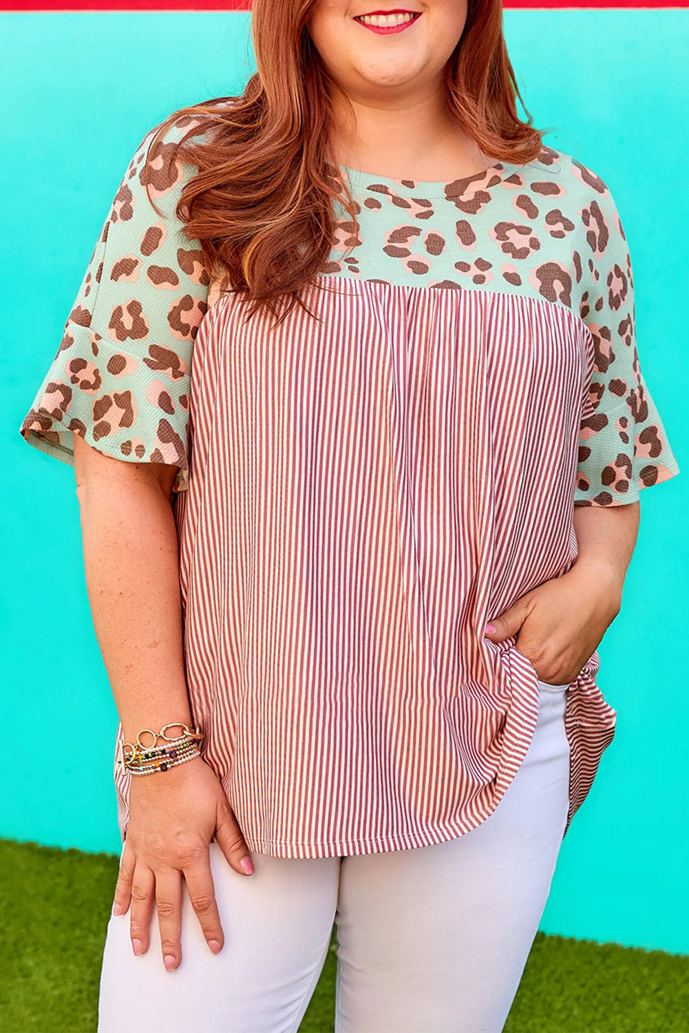 Contrast Print Plus Size Top