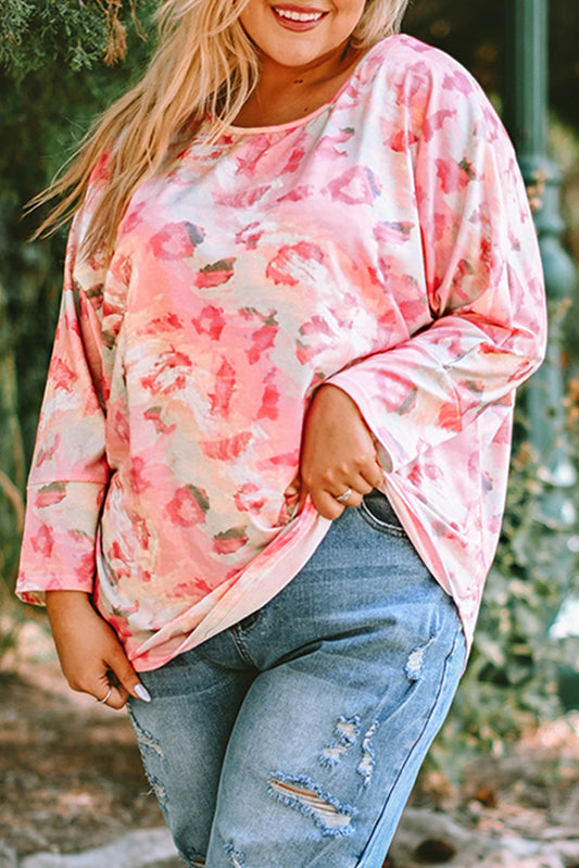 Pink Ombre Leopard Print Plus Size Knit Top