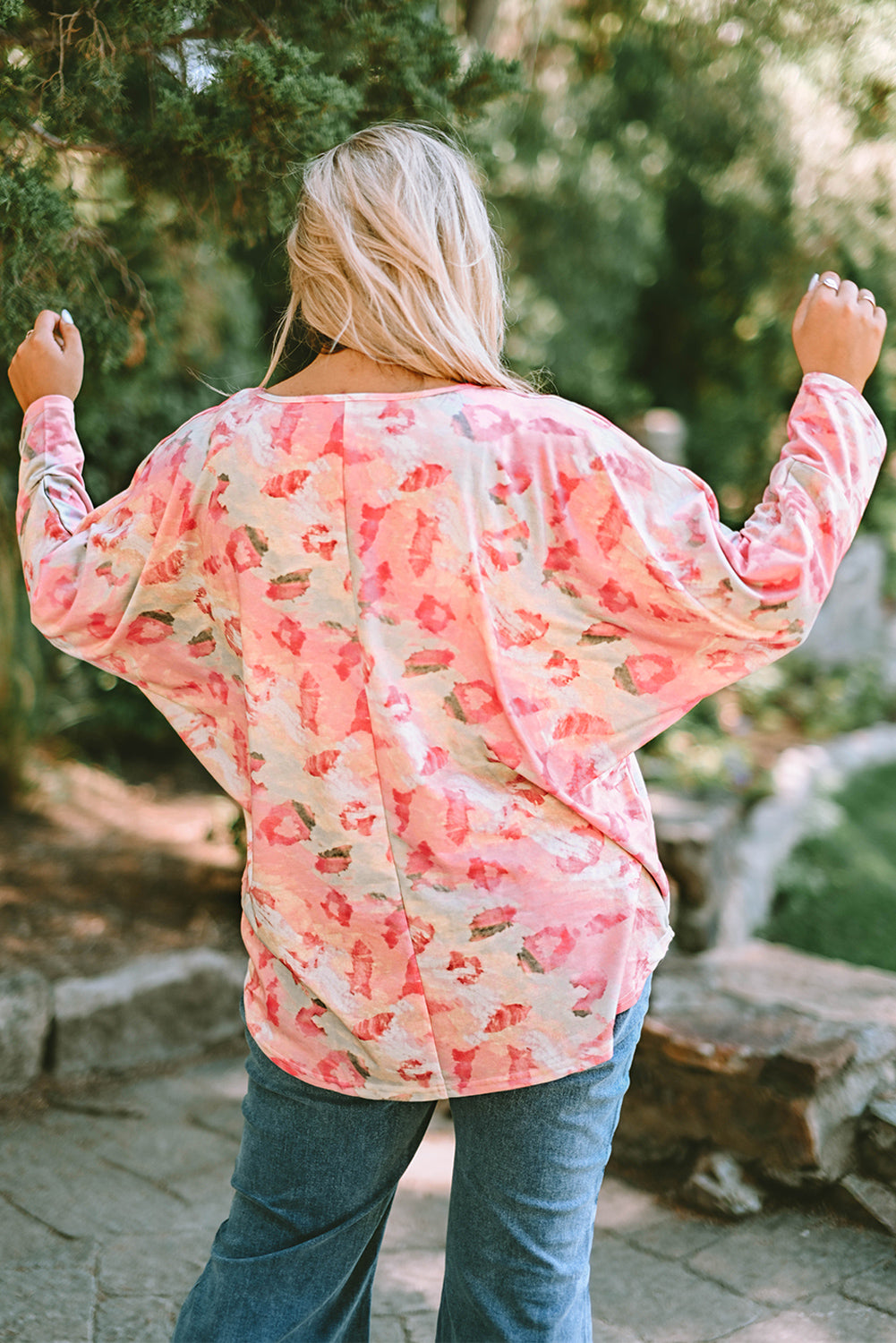 Pink Ombre Leopard Print Plus Size Knit Top