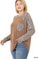 Plus Size Leopard Raglan Top - Mocha