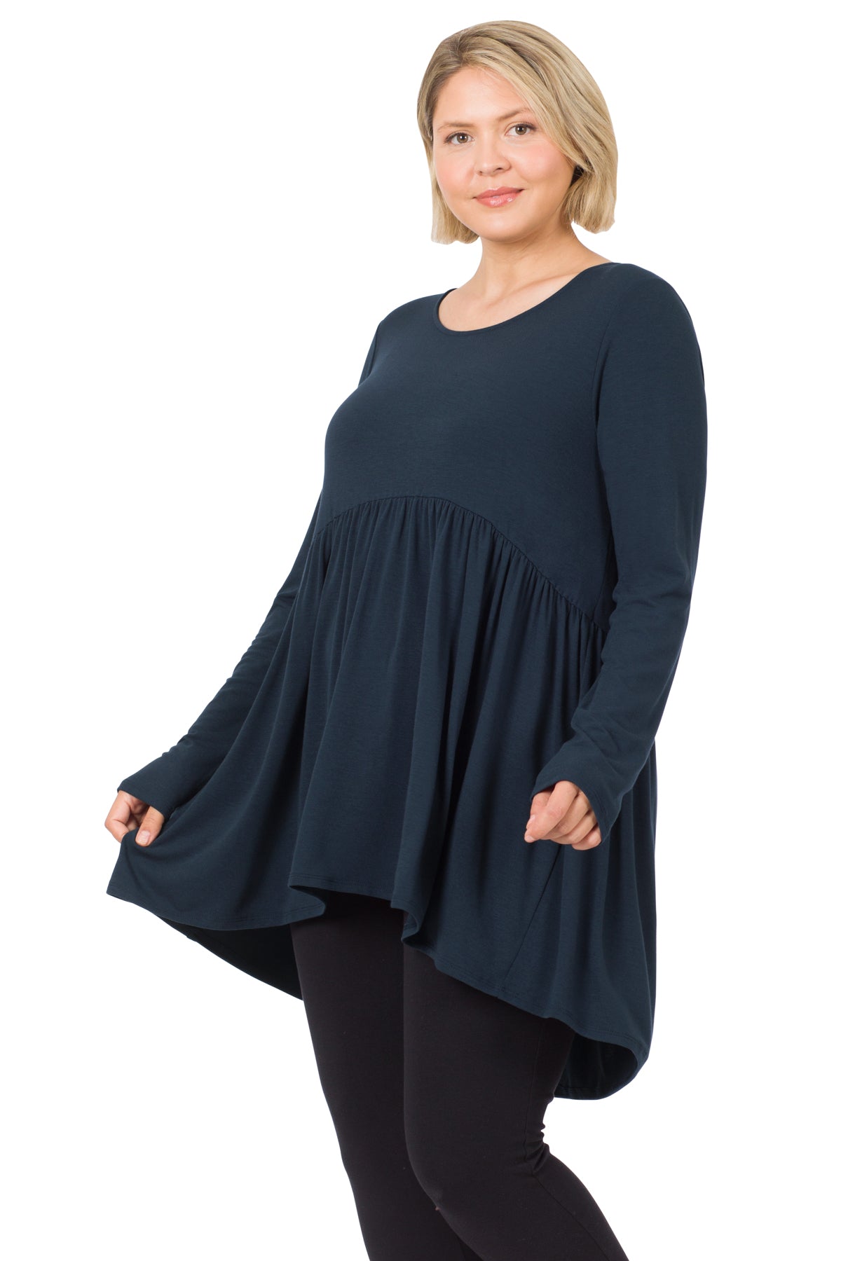 Plus Size Babydoll Blouse - Midnight Navy