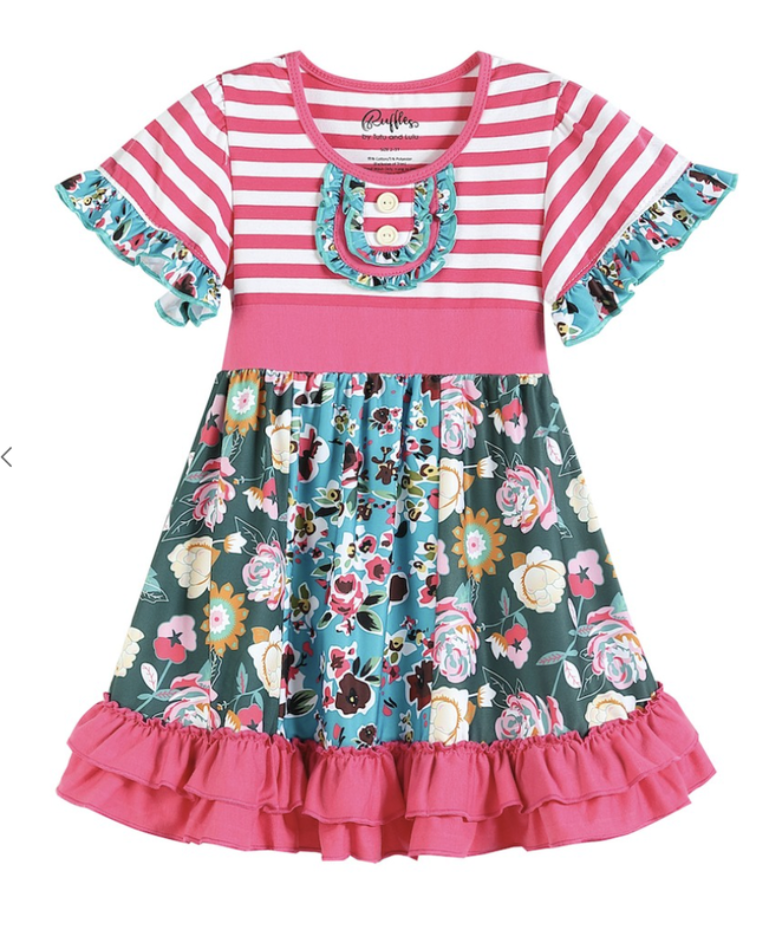 Pink Stripe Floral Dress