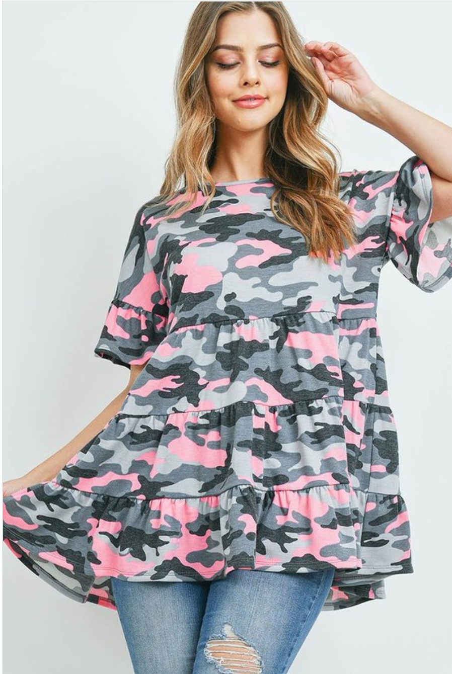 Camo Pink Babydoll Top