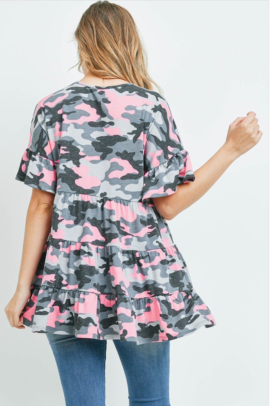Camo Pink Babydoll Top