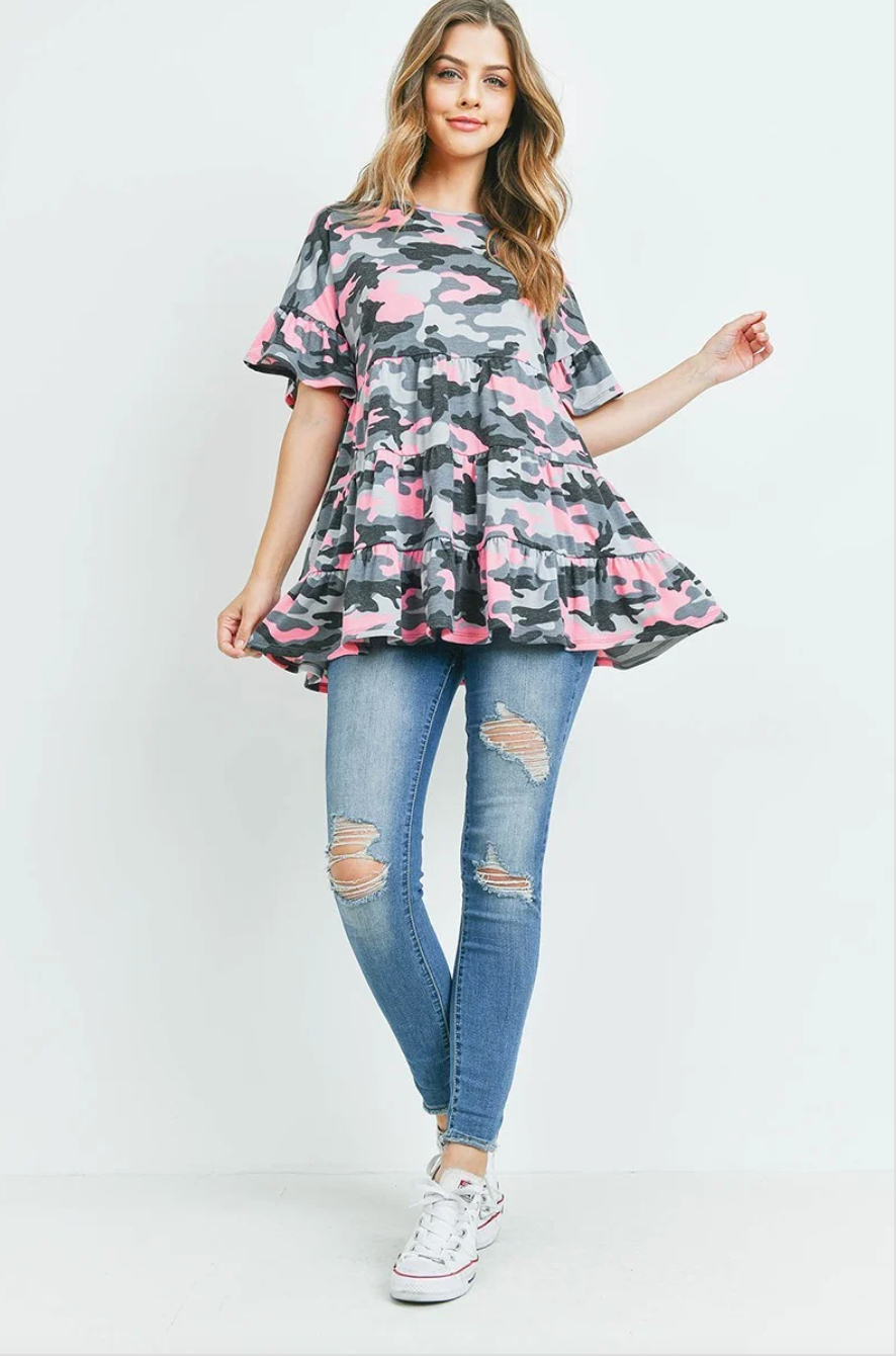 Camo Pink Babydoll Top