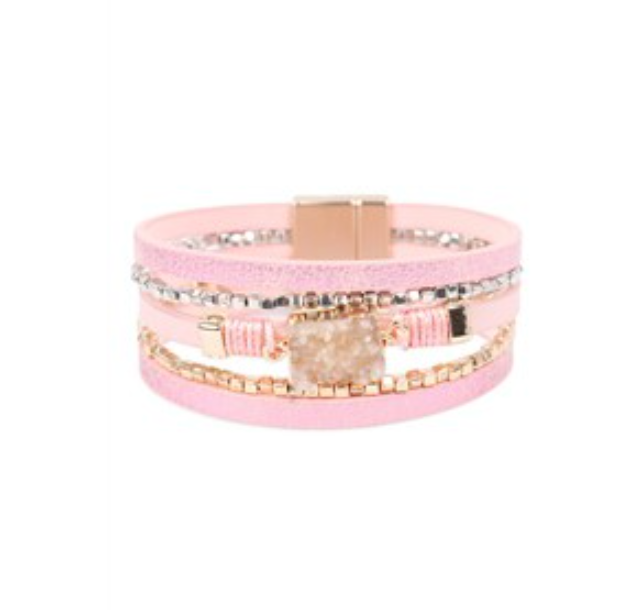 Pink Crystal Magnetic Clasp Bracelet
