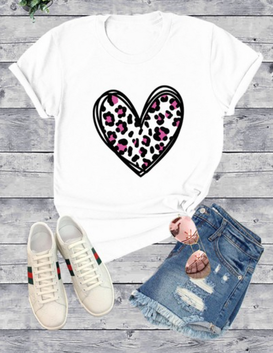 Pink Leopard Heart Tee