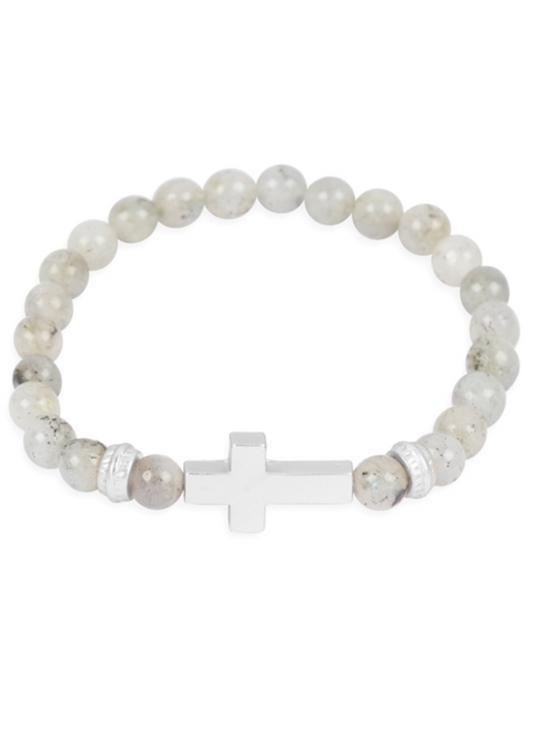 Hammered Cross Bracelet - Natural Stone