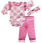 3 pc Layette Baby Girls Pink Polka Dot Set