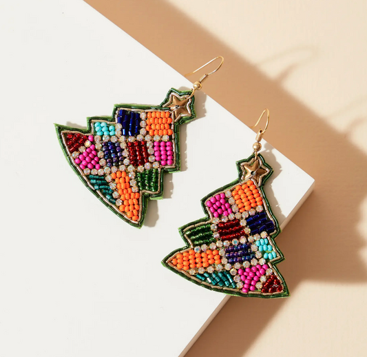 Christmas Tree Seed Bead Earrings