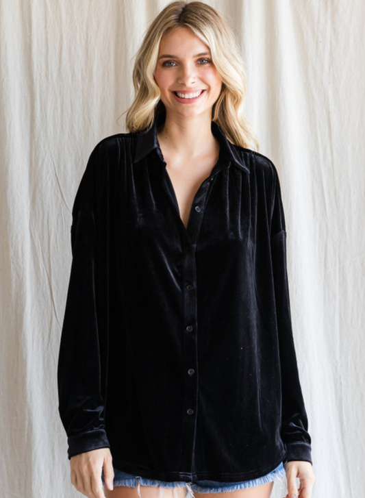 Showstopper Black Velvet Button Up