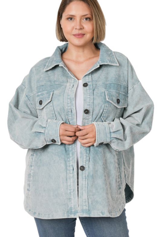 Vintage Plus Size Corduroy Shacket