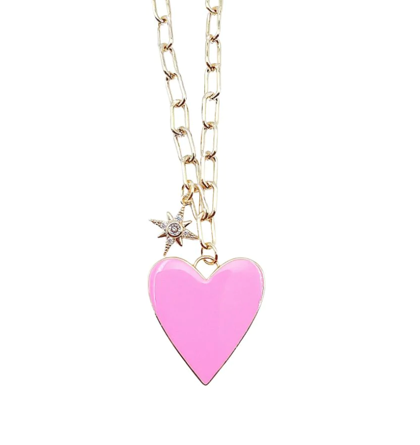 Pink Enamel Heart Necklace