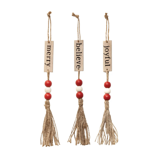 Small Tassle Ornament w/Red & White Beads