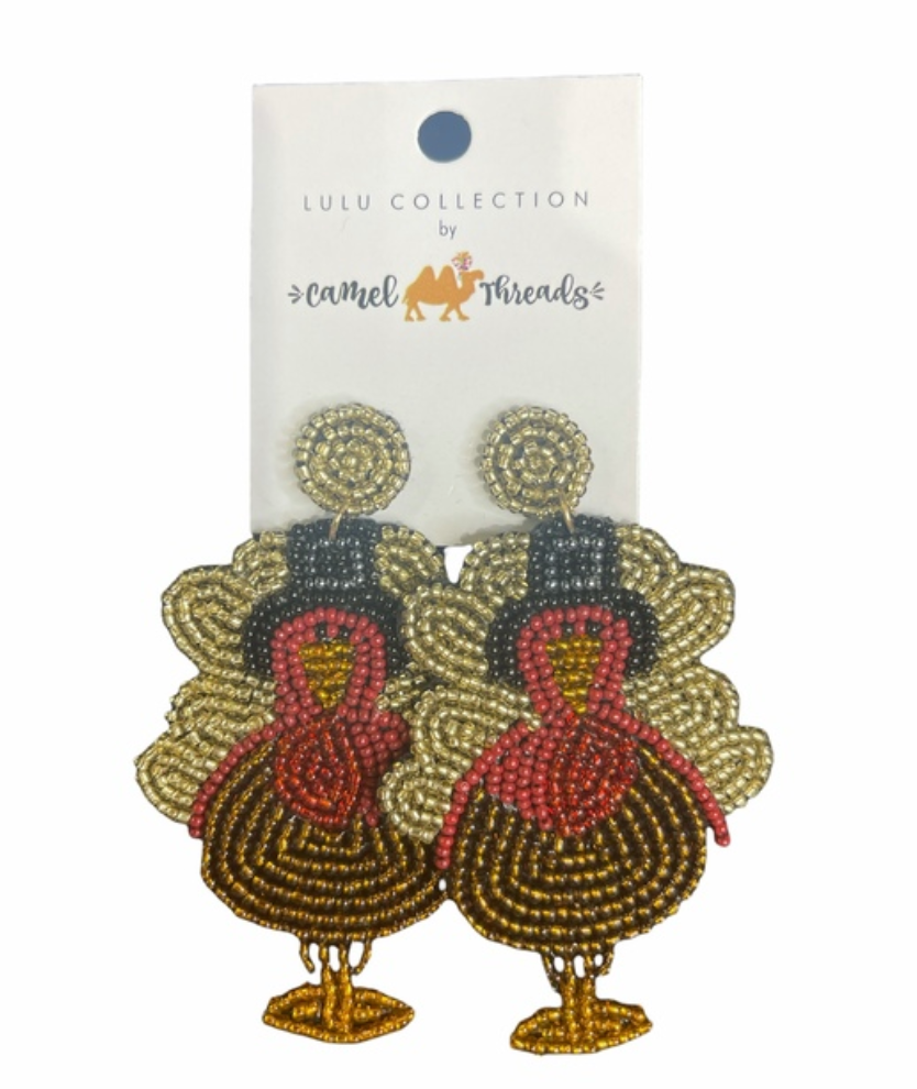 Turkey Pilgrim Seed Bead Earrings