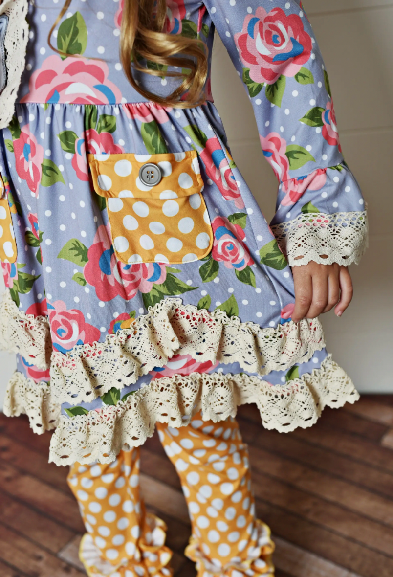 Kids Floral & Mustard Polka Dot Set