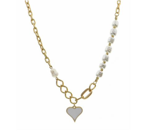 White Pearl Heart Chain Necklace