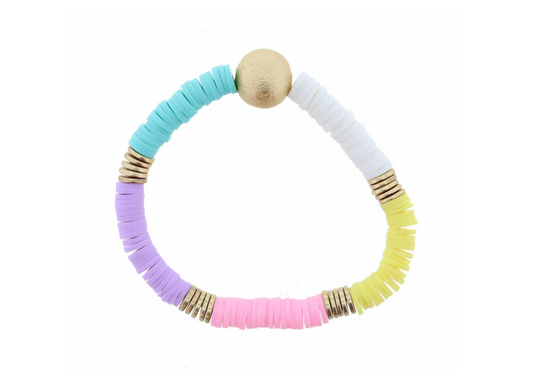 Kids Multi Colorblock Rubber Sequin With Gold Ball Bracelet