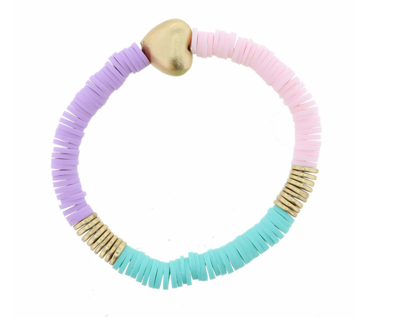 Kids Pink, Lavender, Mint Colorblock Rubber Sequin With 3D Gold Heart Bracelet