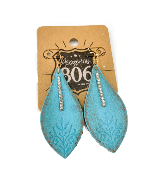 Crystal Leather Teardrops - Teal