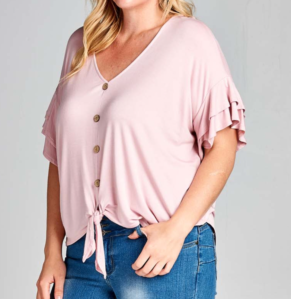 Plus Size Pink Ruffle Blouse