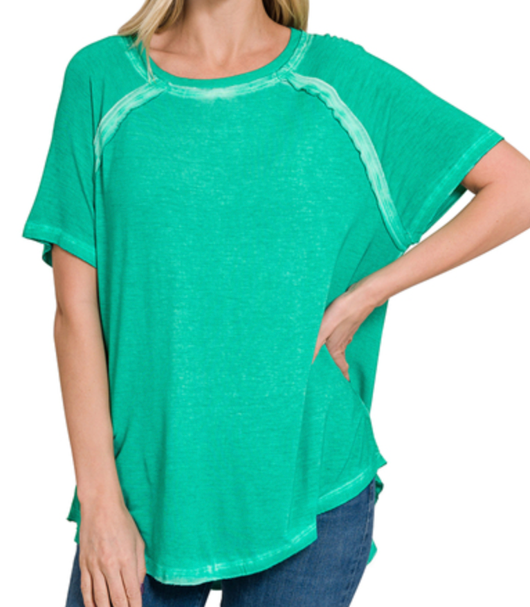 Washed Dolman Sleeve Top - Kelly Green