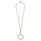 Elysa Greek Keys Cross Pendant & Pearl Necklace in Worn Gold