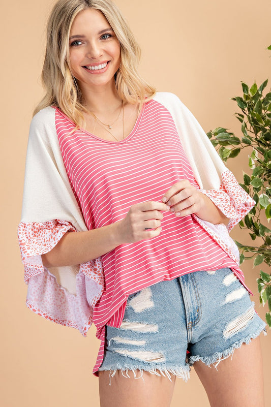 Coral Mixed Texture Top