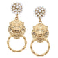 Deanna Pearl Cluster Lion Head Door Knocker Drop Earrings in Worn Gold
