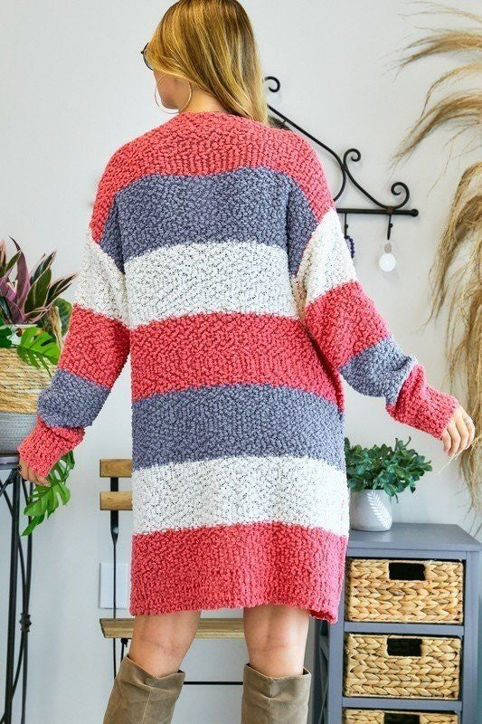 Color Block Popcorn Knit Sweater