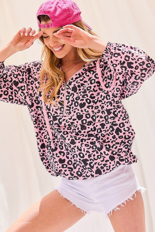 Leopard Print Hoodie Windbreaker Jacket