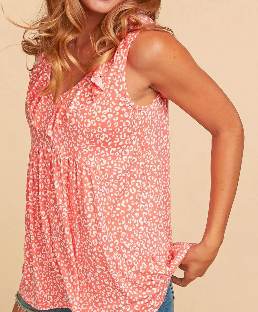 Coral Animal Ruffle Tank
